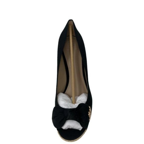 Tory Burch Black Platform Espadrille Wedges 11M NEW - Picture 2 of 8